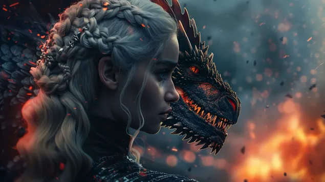 Game of Thrones dizisi Dragon ve annesi Daenerys Targaryen 2K duvar kağıdı