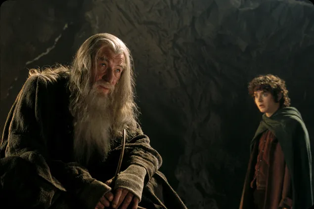 Gandalf ve Frodo - Yüzüklerin Efendisi: Yüzük Kardeşliği 2K duvar kağıdı