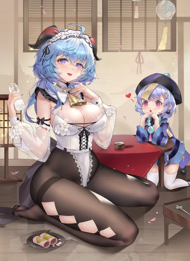 甘雨拿著七七的奶瓶 | 甘信衝擊 4K 壁紙