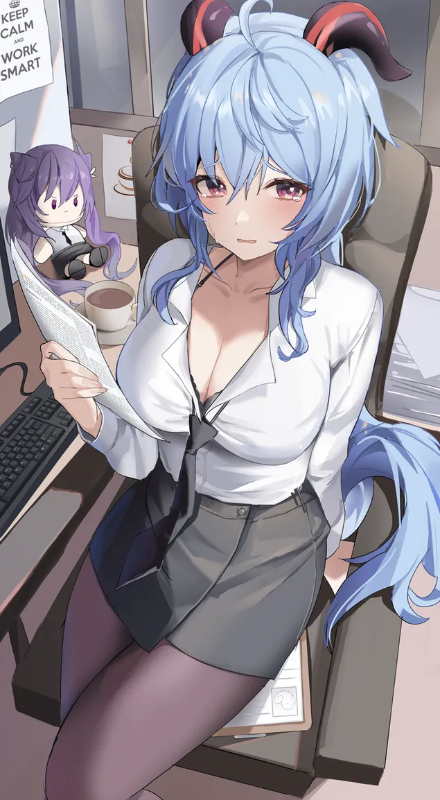 Гању је узнемирена канцеларијским радом | Генсхин Импацт 2K позадина