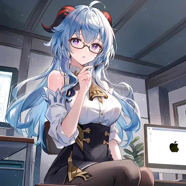 Ganyu csinosnak néz ki szemüveggel | Ganshin hatás 4K háttérkép