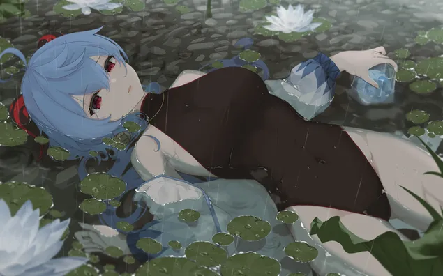 Гању лежи над малим језерцем | Генсхин Импацт 2K позадина