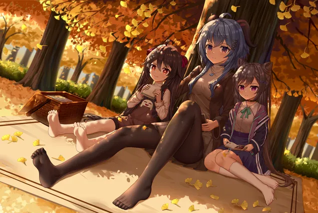 ganyu met hun kinderen aan het picknicken | genshin-effect download