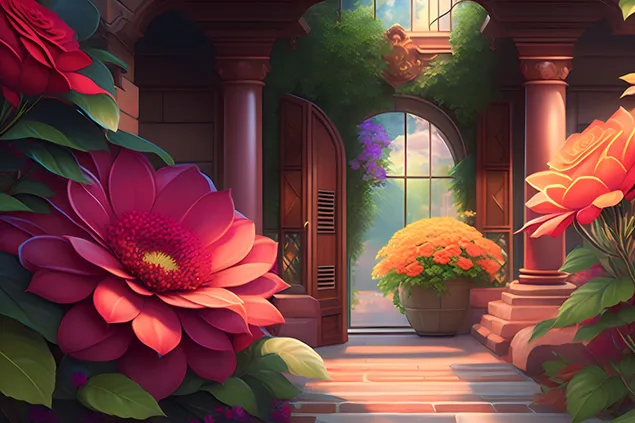 Pemandangan taman 2K kertas dinding