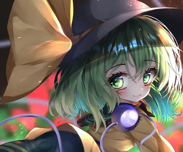 olhar de garota de anime com chapeu de cabelo verde com olhos verdes da serie de videogame touhou project download