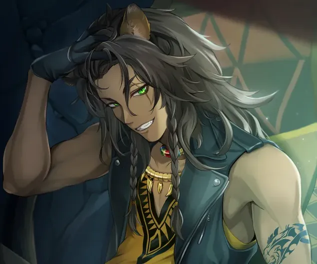 Ταπετσαρία Βλέμμα με πράσινα μάτια, μακρυμάλλη χαρακτήρα anime από το βιντεοπαιχνίδι Disney, Twisted Wonderland 2K