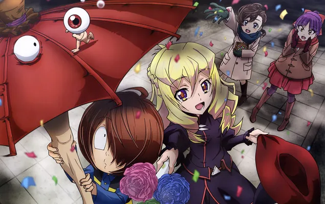 Gegege No Kitarou - Agnes, Kitaro, Mana Inuyama, Medama-oyaji, Neko Musume 4K bakgrund