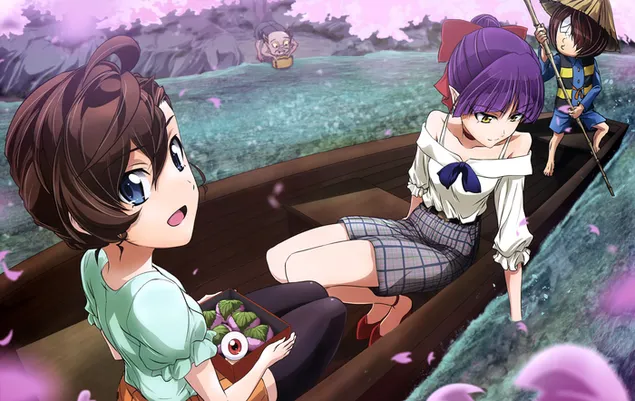 Gegege No Kitarou - Kitaro, Neko Musume, Mana Inuyama, Madama-oyaji 4K bakgrund