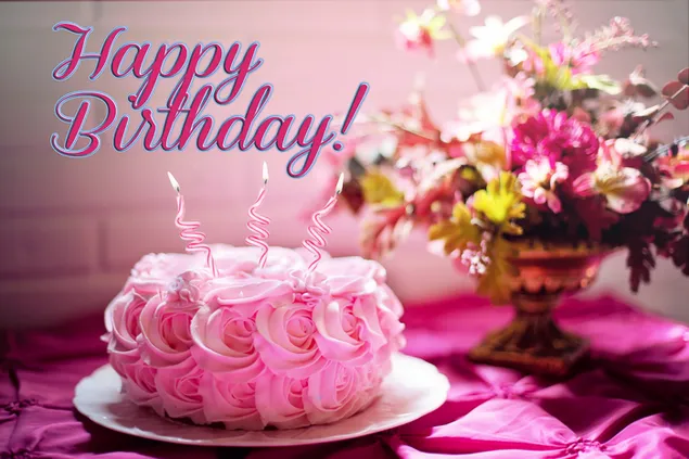 Gelukkige verjaardag roze cake en helix kaars download