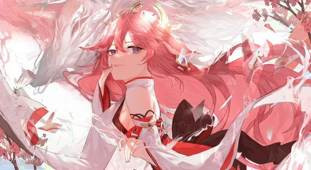 Genshin Impact Anime laang rout Hoer schéint Meedchen 4K Tapeten