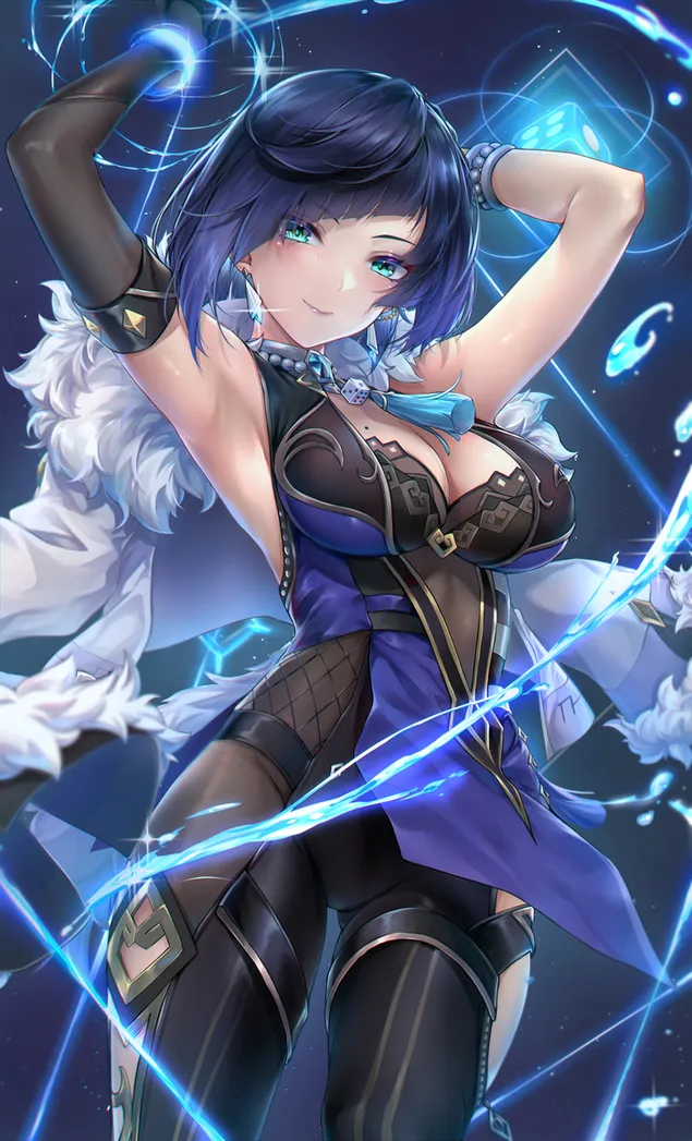 Hình nền Genshin Impact anime mắt xanh đẹp chân dung Yelan 2K