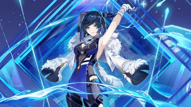 انیمه زیبای Genshin Impact دختر چشم آبی Yelan کاغذدیواری  HD