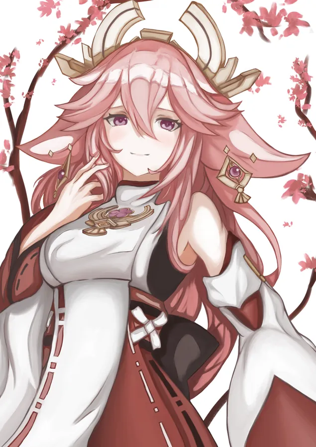 เก็นชิน อิมแพ็ค | อะนิเมะสาวสวย Yae Miko 2K วอลเปเปอร์