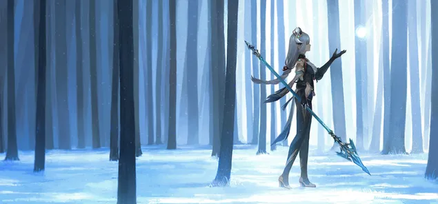 انیمه زیبای Genshin Impact Shenhe Jungle کاغذدیواری  2K