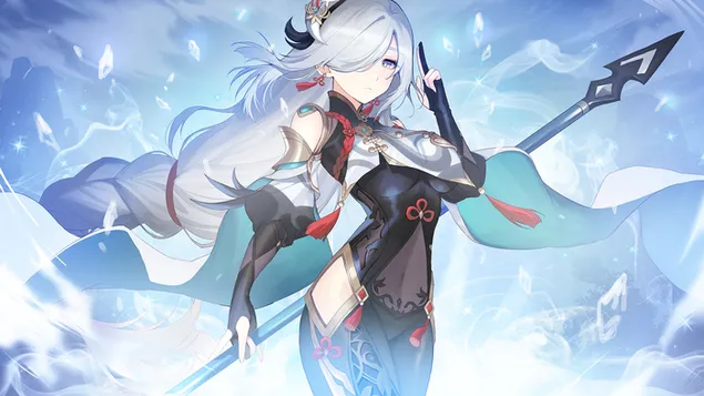 genshin impact prekrasna anime shenhe poza koplja preuzmi