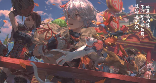 Genshin Impact kaedehara kazuha zhongli aether beidou paimon 2K sfondo