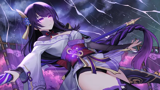 Гансхин Импацт: Раиден Еи елецтро магиц HD позадина