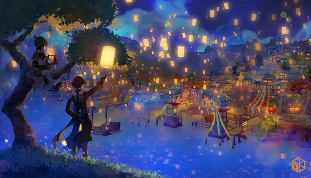 Genshin Impact видеоигры аниме персонажи пейзаж 2K обои