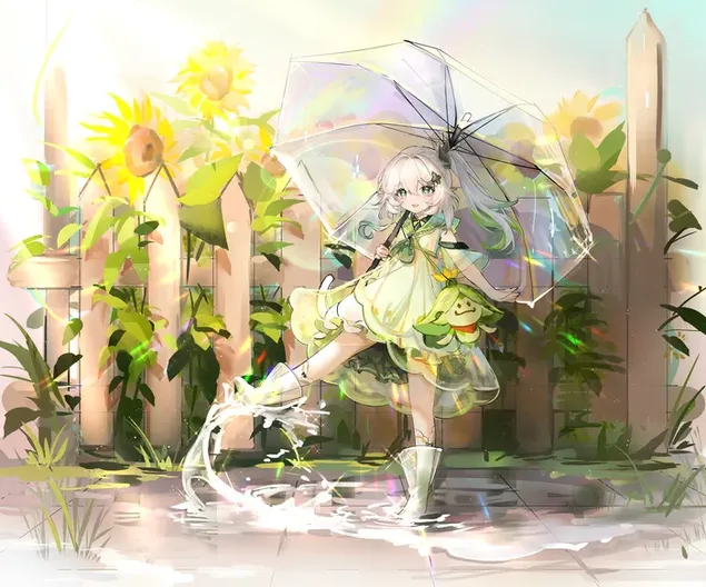 Genshin impact video game serie blond anime meisje met paraplu
