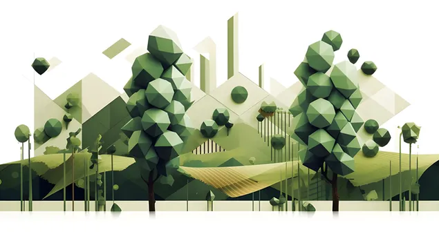 Hutan Geometrik dalam Landskap Minimalis 2K kertas dinding