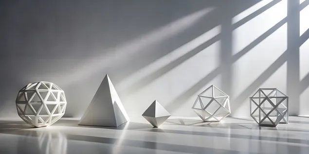 Geometric Shapes in Modern Design A Collection of White 3D Forms with Shadows and Light Play 4K wallpaper