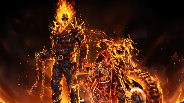 Ghost Rider Flaming Chain & Motorcycle Comics
