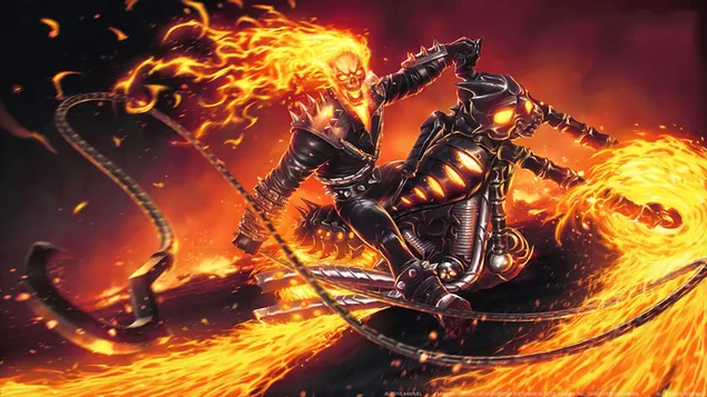 Ghost Rider Flaming Motorcycle Marvel Comics Art 4K wallpaper