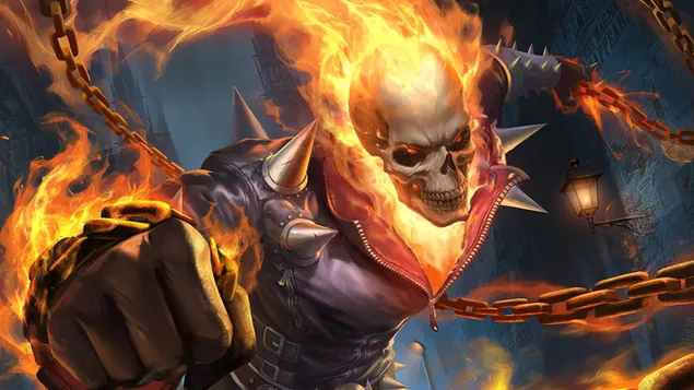 Ghost Rider using Fire Chains Comics 4K wallpaper