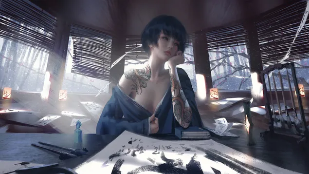 Fumetti 'GhostBlade' (Ragazza asiatica tatuata) 4K sfondo