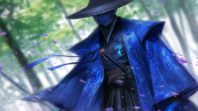 Ghostly Samurai Warrior in Traditional Attire with Katana 2K wallpaper