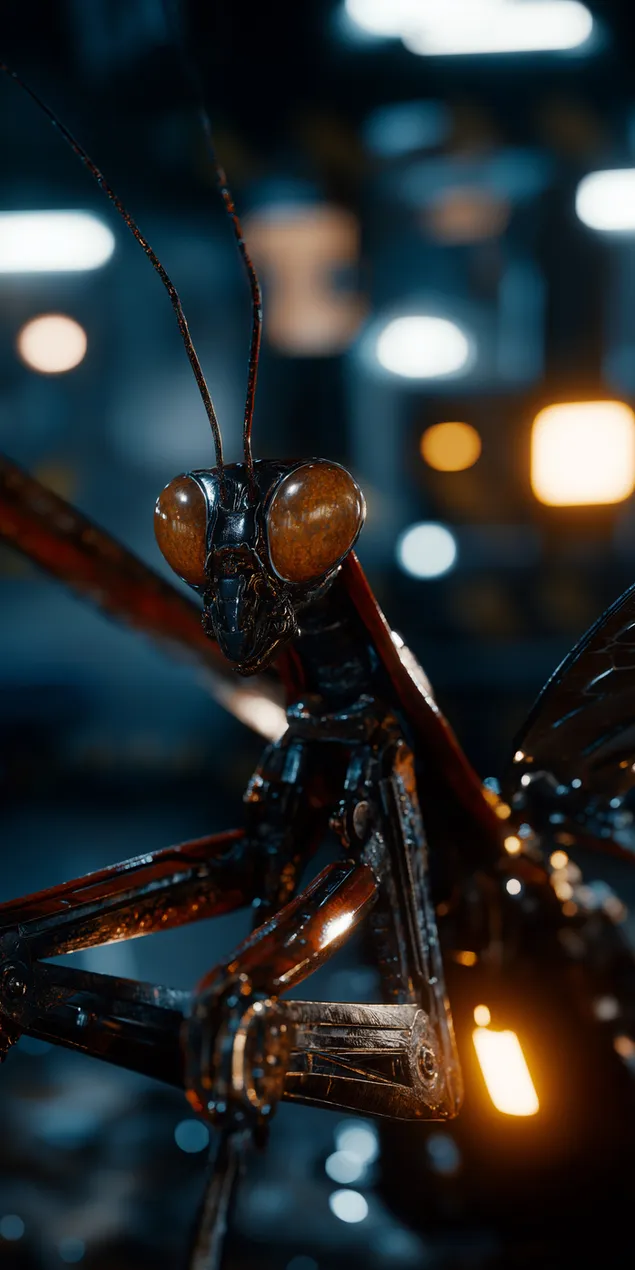 光る目とディテールを備えた巨大なバイオメカニクスのカマキリ HD 壁紙