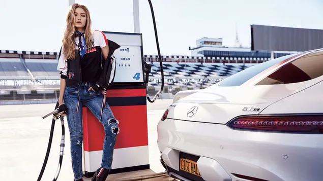 Páipéar balla Gigi Hadid - Feachtas Tommy Hilfiger Photoshoot4K