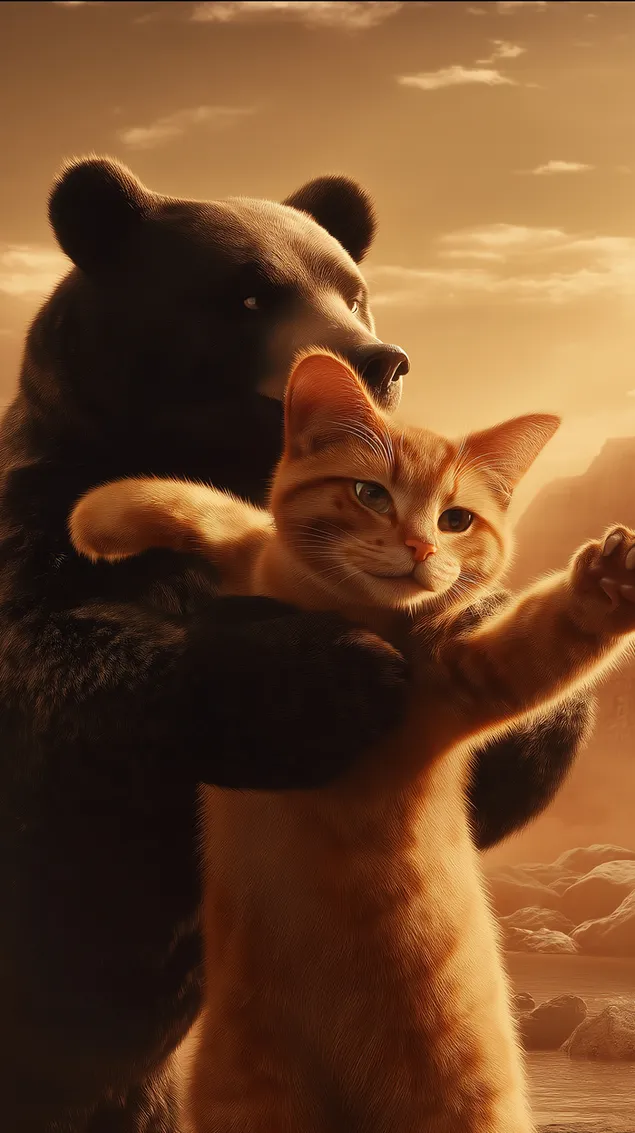 Ingwer Kaz gëtt vum Bier am waarme Wüsteliicht ëmklammert HD Tapeten