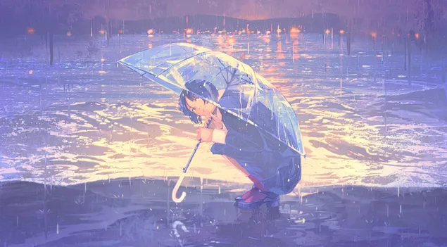 Girl Alone Holding Umbrella