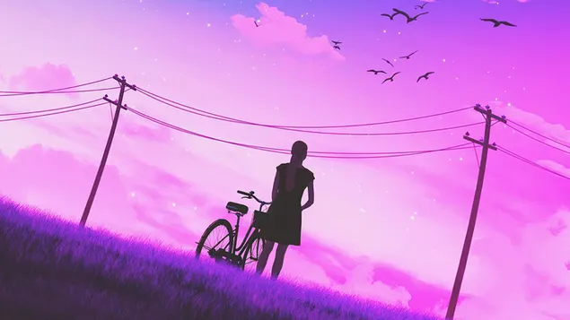 Chica Bicicleta Noche 4K fondo de pantalla