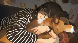 Tapeta Dívka objímání psa Corgi 4K