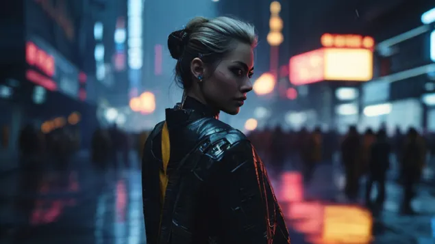 Girl in a cyberpunk city HD wallpaper download