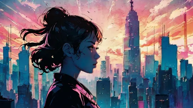 fille au coucher du soleil au japon telechargement