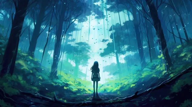 Girl lost alone in the forest  4K wallpaper