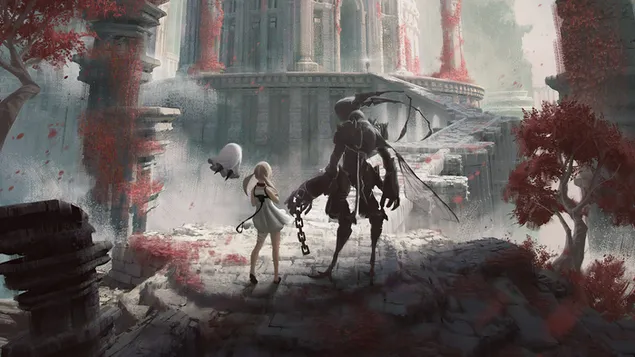 Girl of Light with Dark Monster - NieR Reincarnation (Anime Video Game) 4K wallpaper