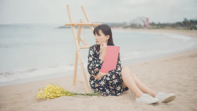 meisje schilderij aan zee download