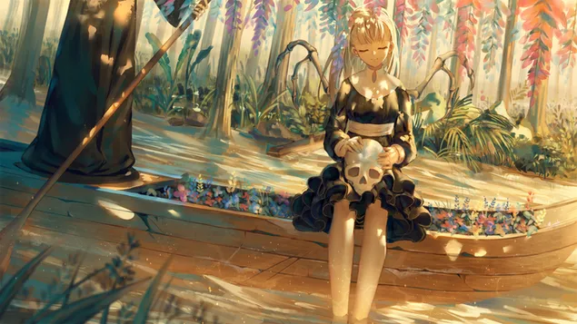 Fată și craniu HD imagine de fundal