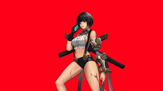 tytto, miekat anime punaisella taustalla lataa