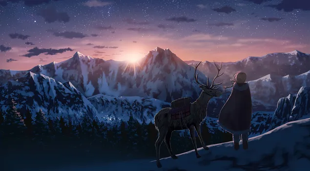 Gadis Menonton Snowy Mountains 4K kertas dinding