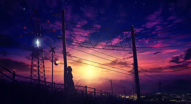 Meedchen kuckt Sonnenënnergang Silhouette 4K Tapeten