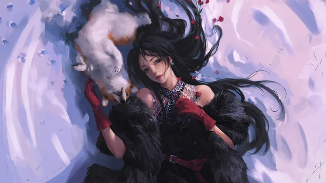 Meisie Met Corgi Hond 4K muurpapier