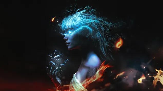 tytto, jolla on salama silmat ja taikuutta kasissa lataa