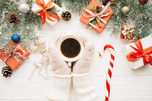 クリスマスコーヒーとギフトの手袋 ダウンロード