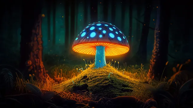 黑暗中蘑菇的光芒 2K 壁紙