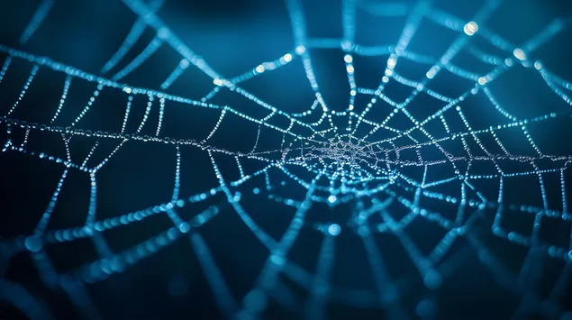 Užarena mreža ispunjena rosom u mirnoj atmosferi 8K pozadina